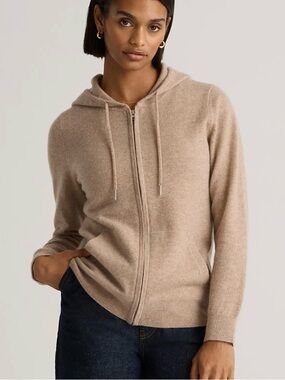 Quince Mongolian Cashmere Full-Zip Hoode Oatmeal